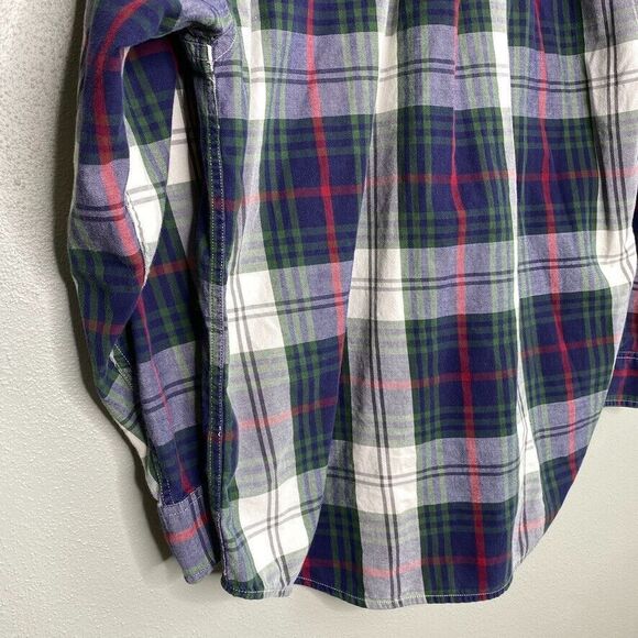 VTG Dockers Men's Small Plaid Flannel Cotton Button Down White Blue Green 90's - Picture 6 of 12